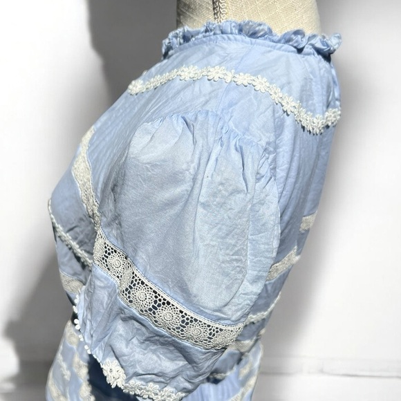 🌻J. Crew Daisy-chain Blue Peplum Short Sleeve Top w White Embroidery Size M - Picture 5 of 10